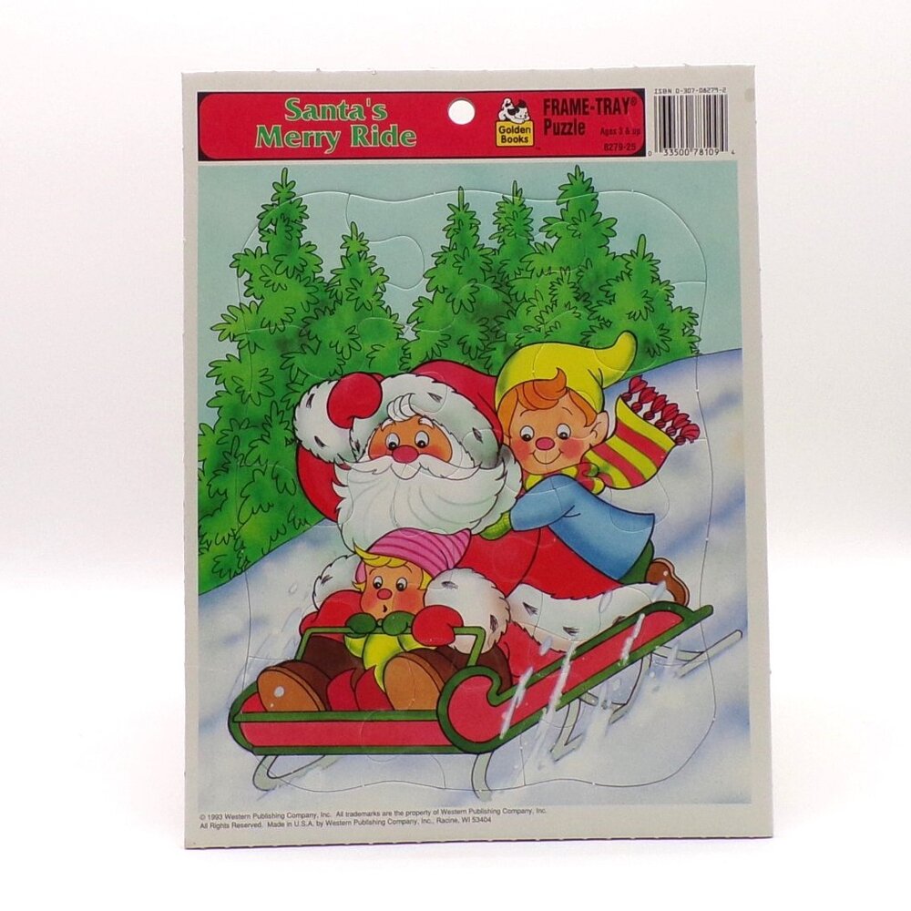 VTG 1993 Golden Books Santas Merry Ride Frame Tray Puzzle Christmas Retro 12 pc
